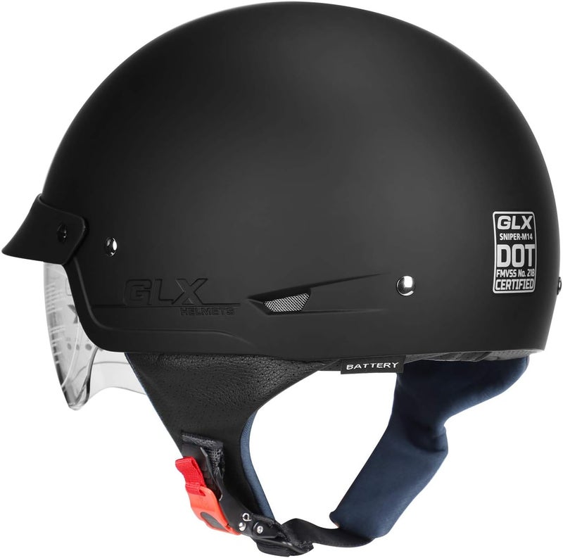 GLX M14 Cruiser Scooter Motorcycle Half Helmet with Free Tinted Retractable Visor DOT Approved (Matte Black, Small) - Image 4