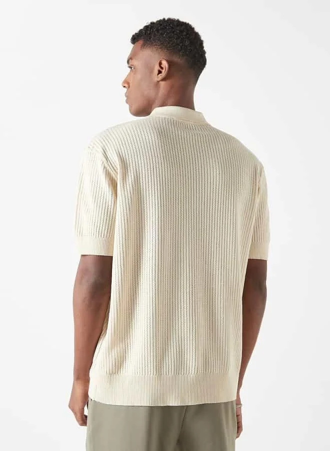 Iconic Iconic Textured Polo T-shirt with Short Sleeves