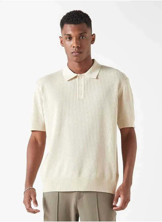 Iconic Iconic Textured Polo T-shirt with Short Sleeves