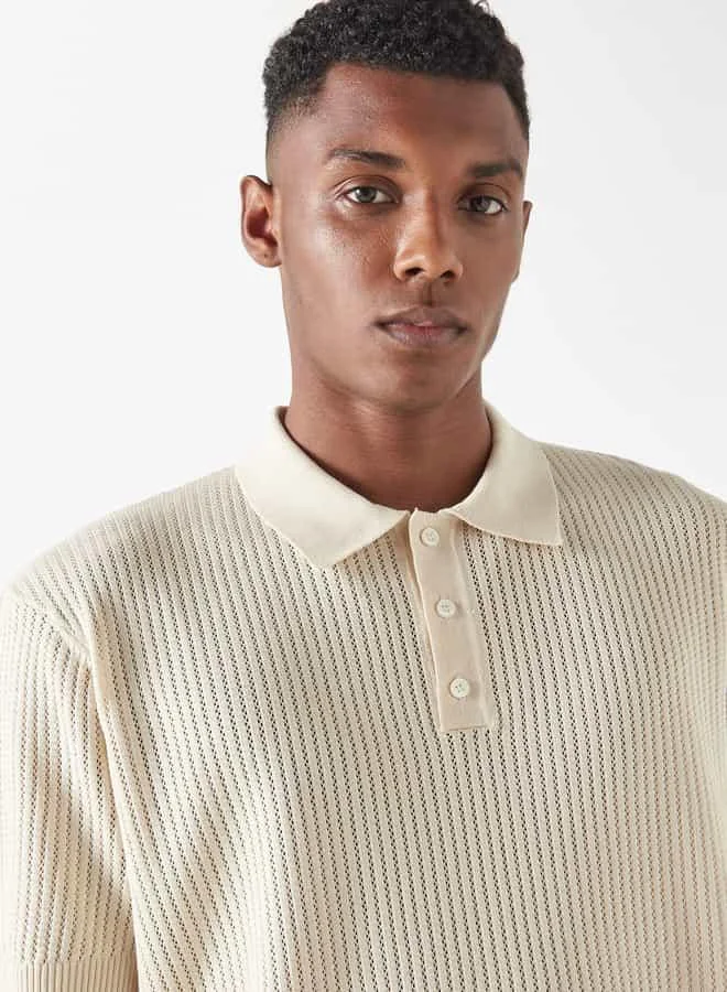 Iconic Iconic Textured Polo T-shirt with Short Sleeves