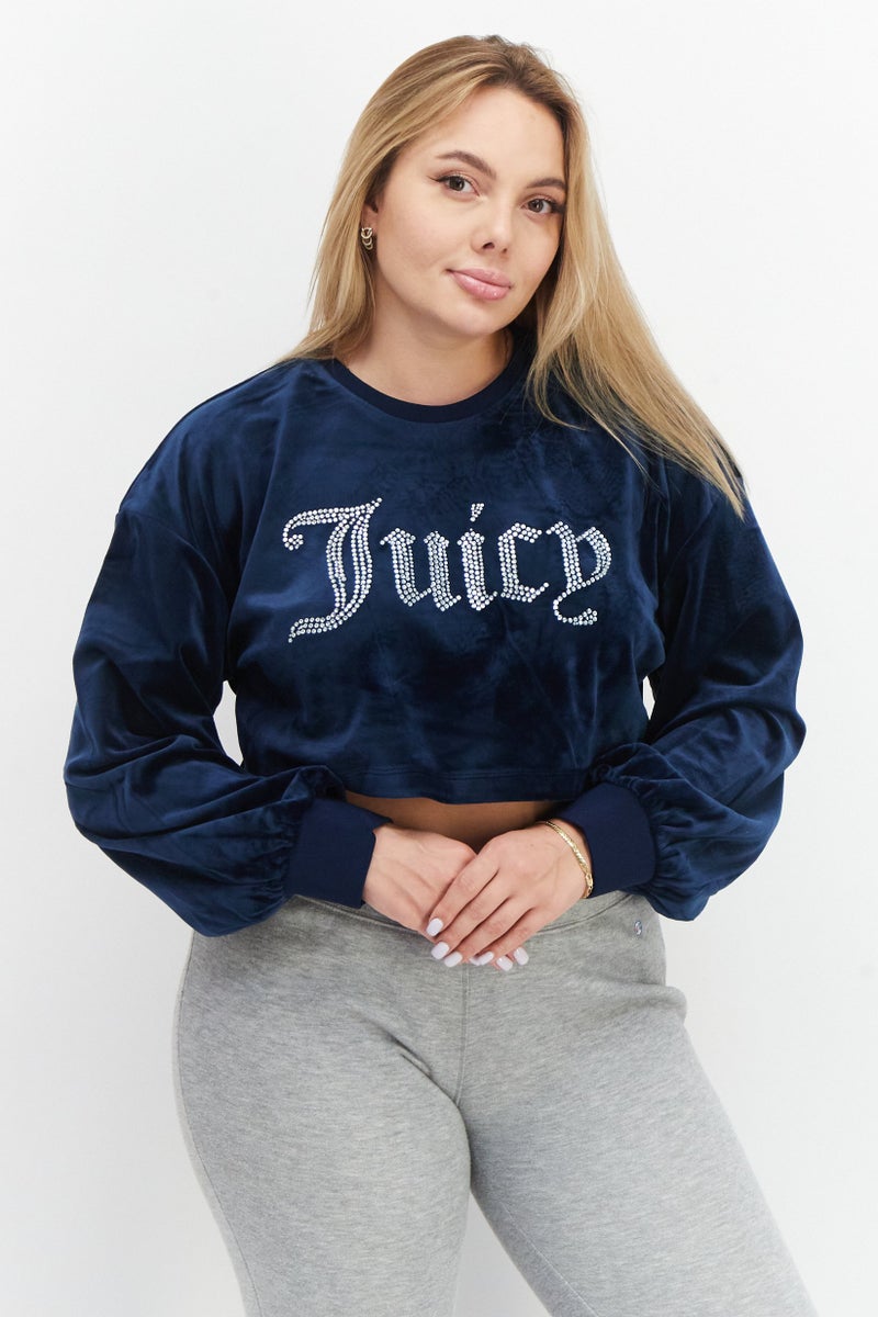 Juicy Couture Women Round Neck Embellish Sweatshirt, Blue - Image 1