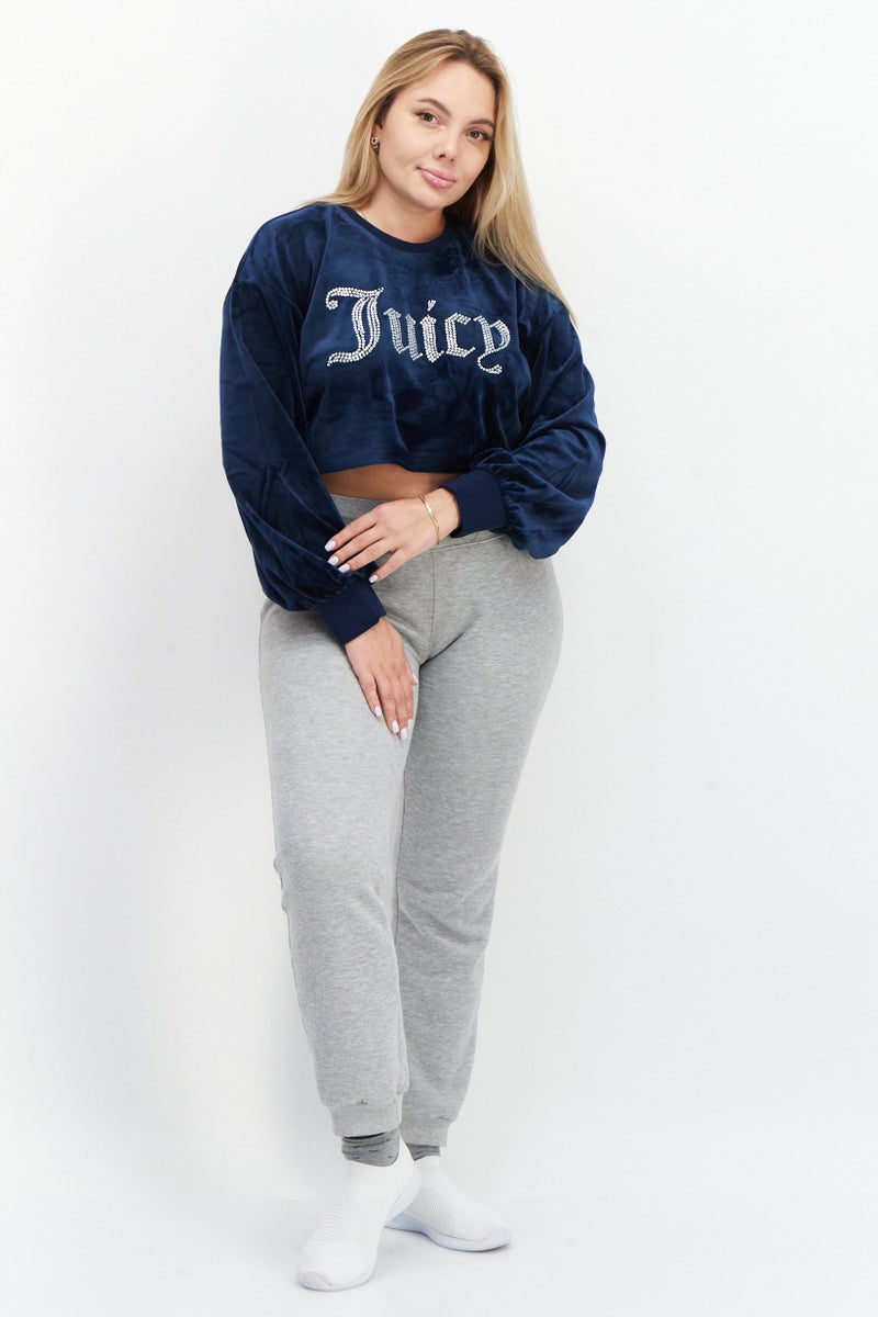 Juicy Couture Women Round Neck Embellish Sweatshirt, Blue - Image 2