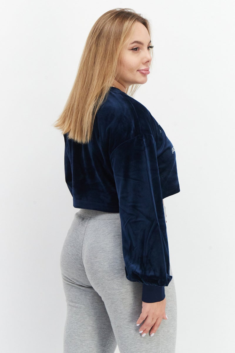 Juicy Couture Women Round Neck Embellish Sweatshirt, Blue - Image 3