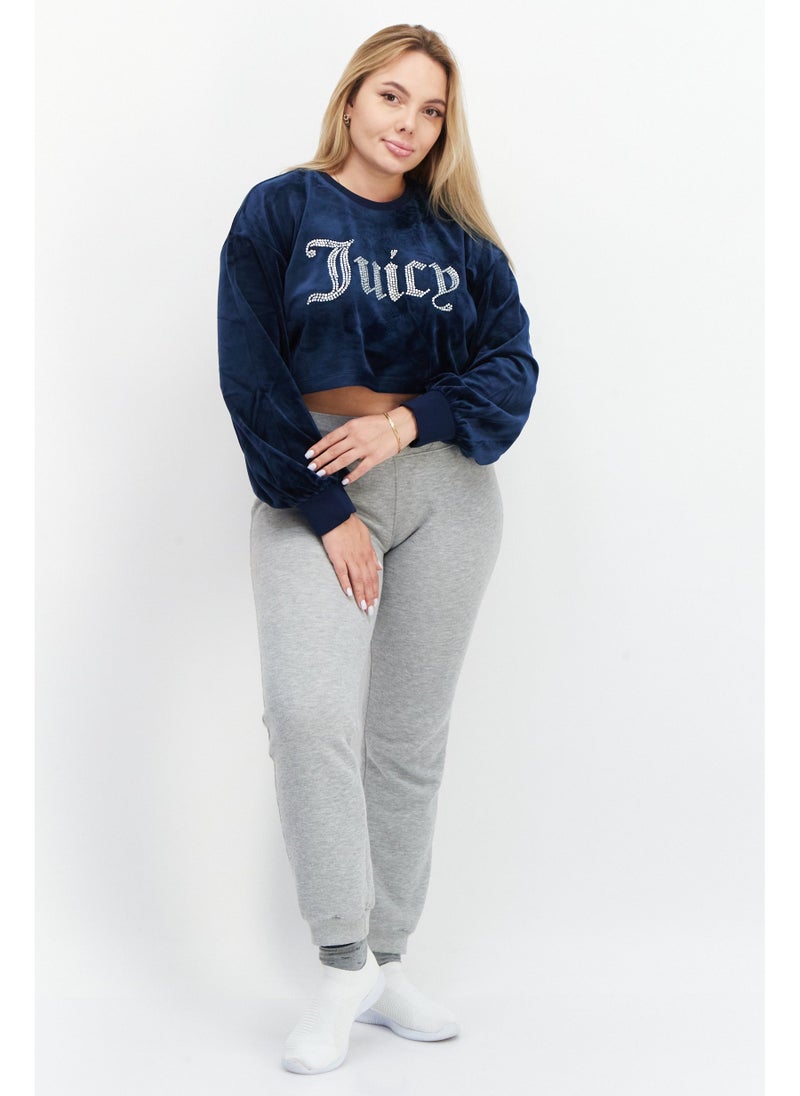 Juicy Couture Women Round Neck Embellish Sweatshirt, Blue - Image 5