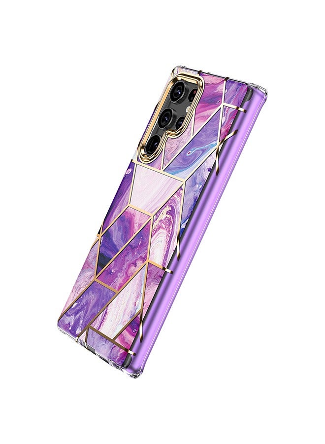 O Ozone Marble Bundle for Samsung Galaxy S24 5G Ultra Case + Galaxy Buds Case, Full-Body Smooth Gloss Finish Marble Shockproof Bumper Stylish Cover (Purple) - Image 4