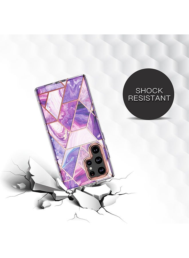O Ozone Marble Bundle for Samsung Galaxy S24 5G Ultra Case + Galaxy Buds Case, Full-Body Smooth Gloss Finish Marble Shockproof Bumper Stylish Cover (Purple) - Image 3