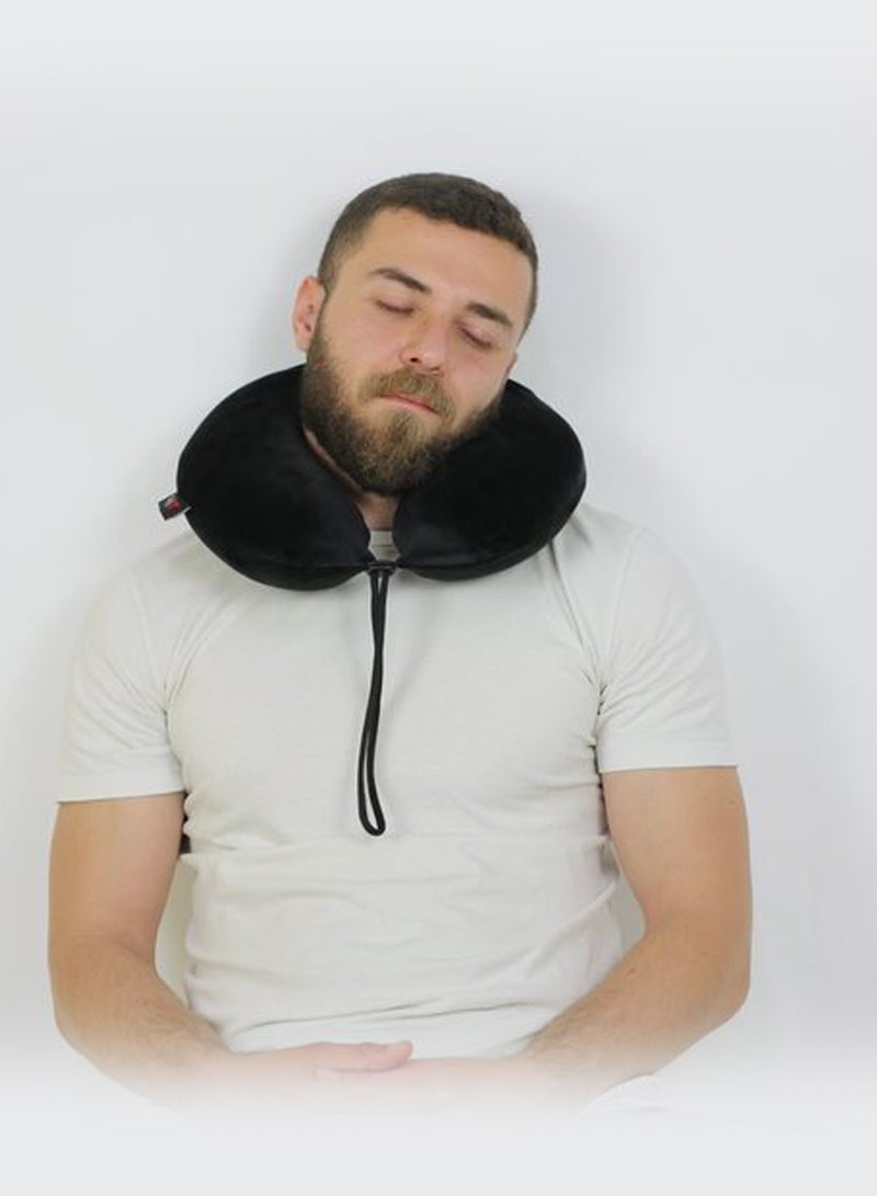 HT A classic travel pillow to support the head on long trips, made of German memory foam with a luxurious velvet cover. - Image 2