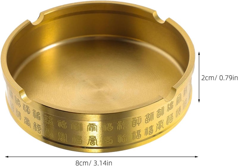 Brass Ashtrays for Smokers 2pcs Small round Metal Ashtray Set Compact Home Office Smoking Accessory Suitable for Cigars and Cigarettes - Image 2