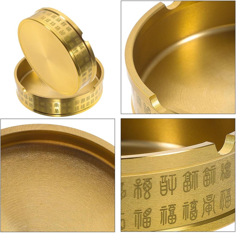Brass Ashtrays for Smokers 2pcs Small round Metal Ashtray Set Compact Home Office Smoking Accessory Suitable for Cigars and Cigarettes - Image 3
