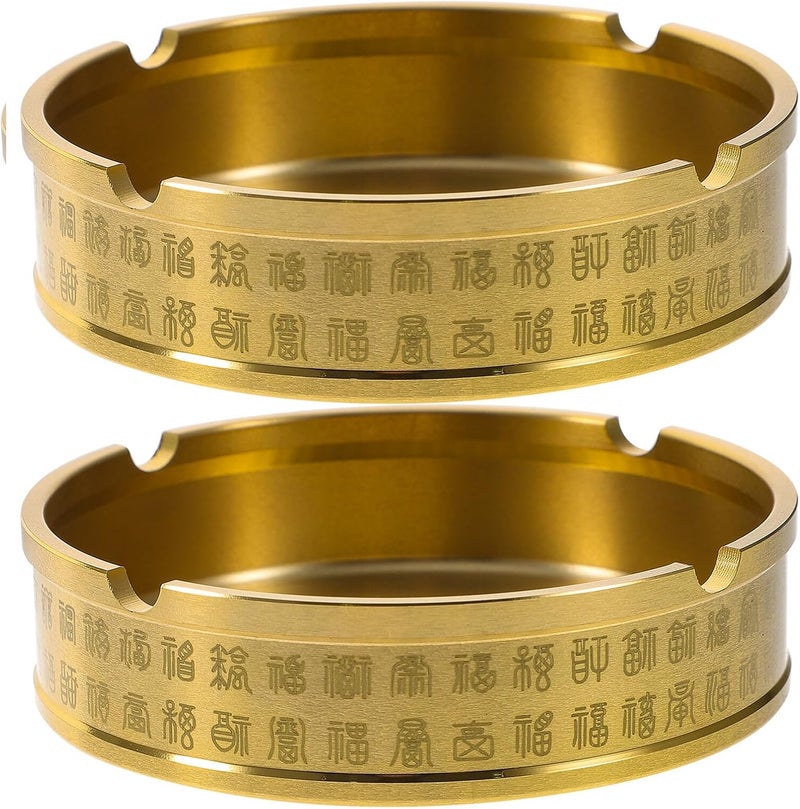 Brass Ashtrays for Smokers 2pcs Small round Metal Ashtray Set Compact Home Office Smoking Accessory Suitable for Cigars and Cigarettes - Image 1