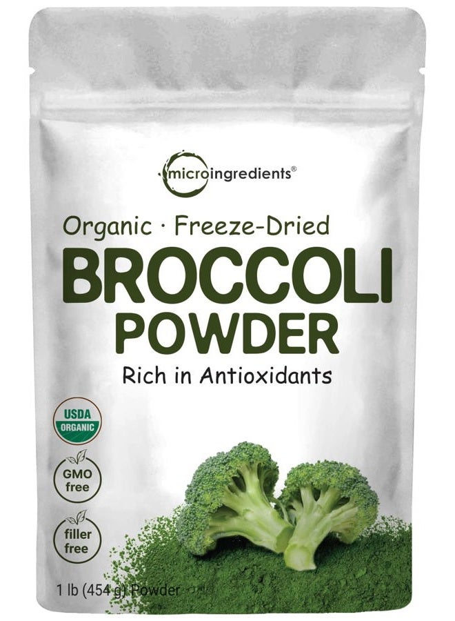 Micro Ingredients Organic Broccoli Powder, 1 Pound, Freeze Dried, Contains Natural DIM (Diindolylmethane), and Rich in Fiber and Immune Vitamin C, Green Superfood for Smoothie & Drinks, Vegan Friendly  - Image 1
