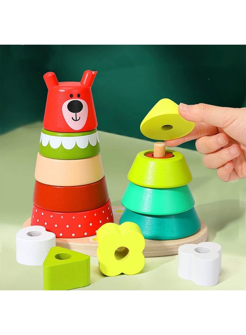 SOLARAE ألعاب ترتيب الأشكال الخشبية، ألعاب التكديس، ألعاب التعلم للأطفال الصغار، أفضل هدية تعليمية ولعبة ذهنية للأطفال الصغار - Image 4