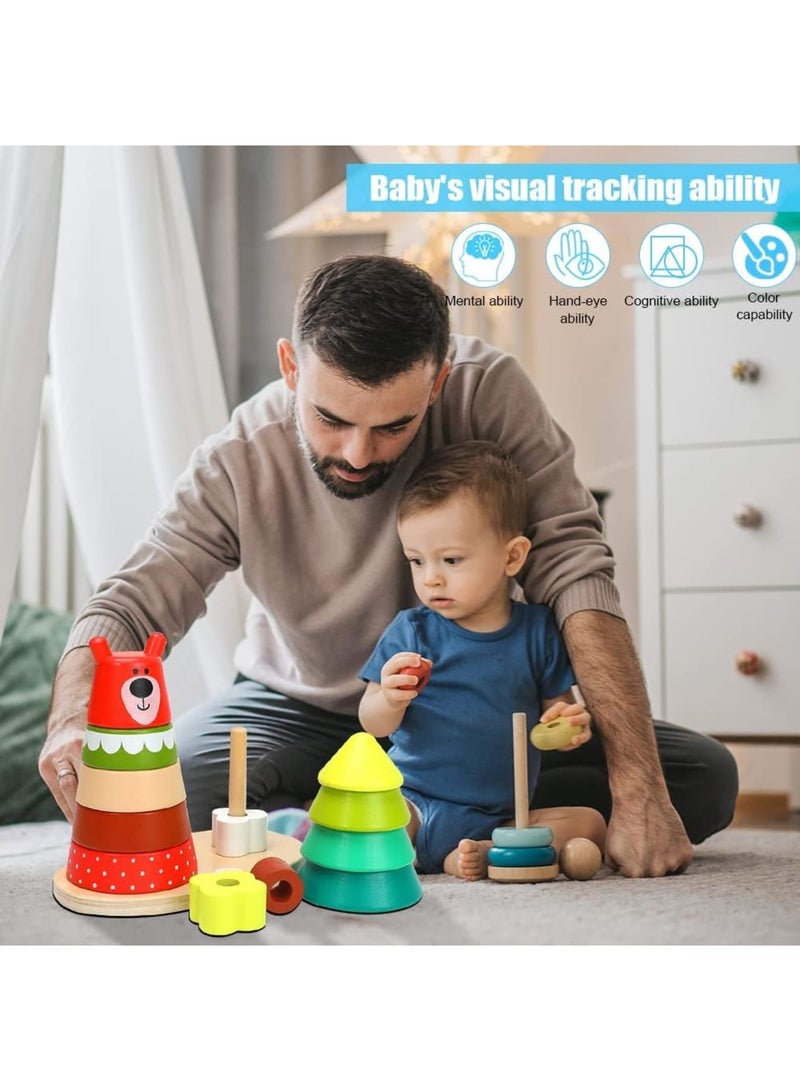 SOLARAE ألعاب ترتيب الأشكال الخشبية، ألعاب التكديس، ألعاب التعلم للأطفال الصغار، أفضل هدية تعليمية ولعبة ذهنية للأطفال الصغار - Image 3