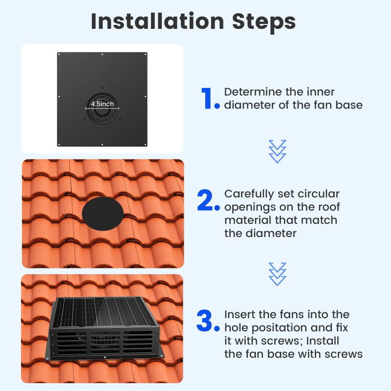 Chtoocy 25W Solar Fan for Chicken Coop, 430CFM Solar Exhaust Fan with IP67 Waterproof Solar Panel-No Wiring Required, Easy Install Greenhouse Fan for Shed, Attic,Barn, Dog House - Image 5