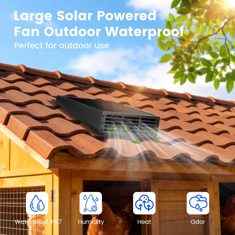 Chtoocy 25W Solar Fan for Chicken Coop, 430CFM Solar Exhaust Fan with IP67 Waterproof Solar Panel-No Wiring Required, Easy Install Greenhouse Fan for Shed, Attic,Barn, Dog House - Image 4