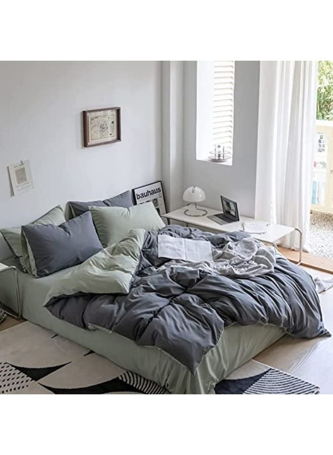 جيجي طقم غطاء سرير قابل للعكس ناعم وقابل للتنفس مكون من 4 قطع مقاس مفرد، طقم سرير رائع وصديق للبشرة يتضمن غطاء لحاف رمادي خفيف الوزن مع ملاءة واحدة خضراء و2 كيس وسادة - Image 1