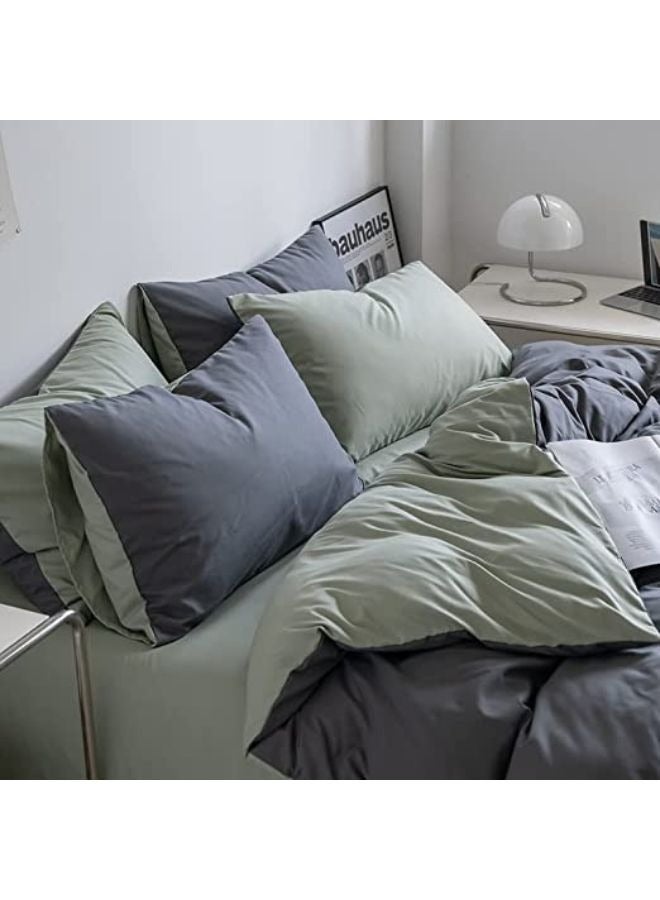 جيجي طقم غطاء سرير قابل للعكس ناعم وقابل للتنفس مكون من 4 قطع مقاس مفرد، طقم سرير رائع وصديق للبشرة يتضمن غطاء لحاف رمادي خفيف الوزن مع ملاءة واحدة خضراء و2 كيس وسادة - Image 4