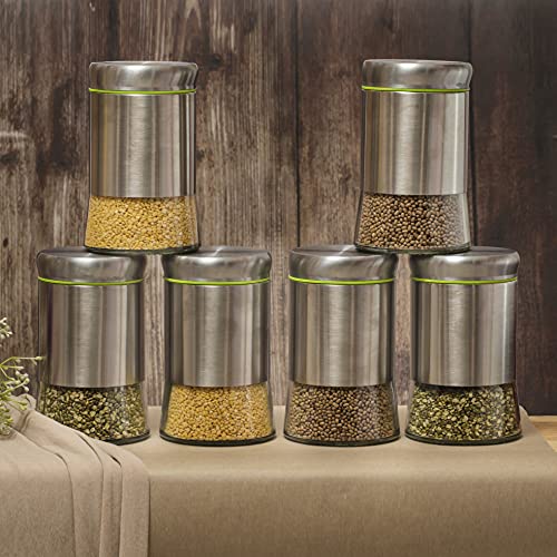 WRINGO Steel Cover Window Clear Glass Jars, Pantry Organizers Containers for Kitchen Storage Food Spices Canister with Airtight Lid Container Organizer, Tea Coffee & Sugar (H4082-550ML, Set of 6) - Image 3
