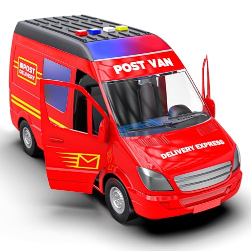 Mirana Delivery Van - Big Courier Toy Truck for Kids with Multiple Emergency Sirens & Famous Kids Tunes - Friction Powered Wheels - Door-Openable with Detailed Cab Area - for Boys & Girls 1+ Years - Image 1