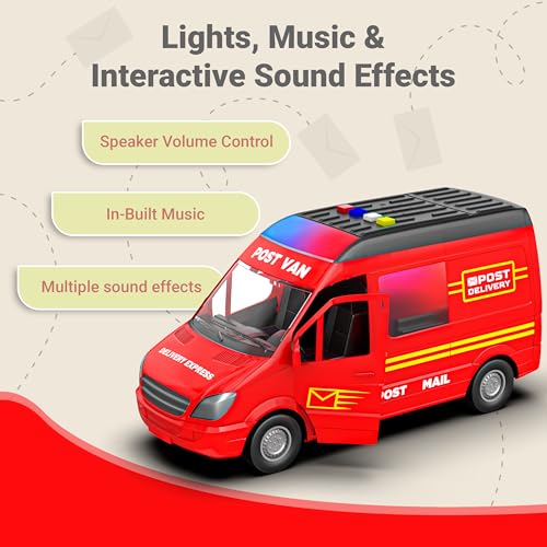 Mirana Delivery Van - Big Courier Toy Truck for Kids with Multiple Emergency Sirens & Famous Kids Tunes - Friction Powered Wheels - Door-Openable with Detailed Cab Area - for Boys & Girls 1+ Years - Image 5