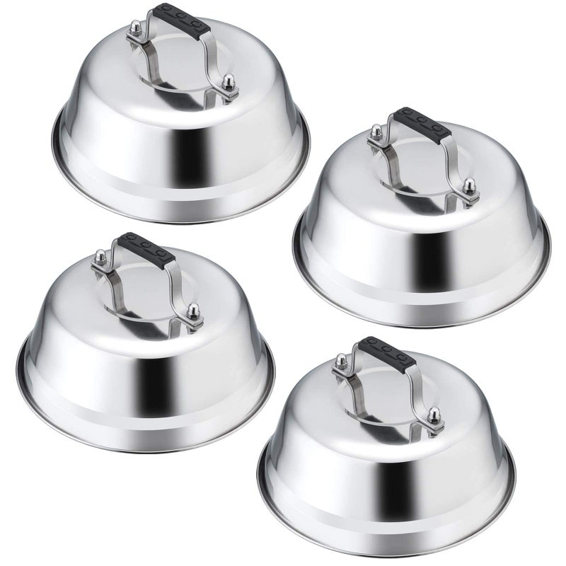 Leonyo 4Pack Cheese Melting Domes, Leonyo 9IN Heavy Duty Stainless Steel Basting Cover for Griddle, Durable Steaming Food Cover Teppanyaki Flat Top Griddle Grill Accessories, Dishwasher Safe - Image 1