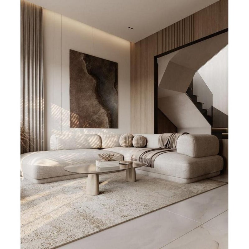 Betak Suede wood and linen corner sofa - beige - Image 1