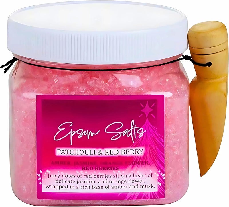 SGM Bath Salts Scoop 400g Patchouli Red Berry Scent Relaxing Bath Soak with Wooden Scoop ELY1199