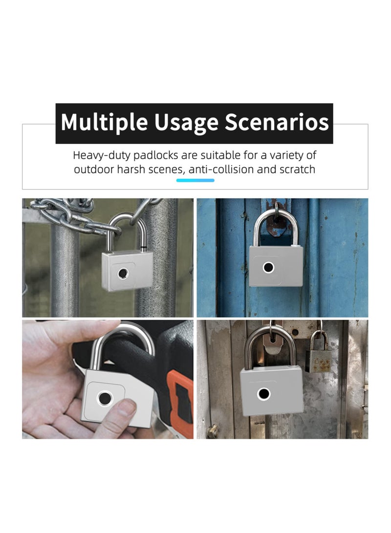 Fingerprint Padlock with APP, Biometric Padlock with Key, App Remote Authorization, Heavy Duty Large Padlock for Warehouses, Fence Gates for Outdoor Fence Gate Pool Shed Gym Locker Truck (Silver) - Image 3