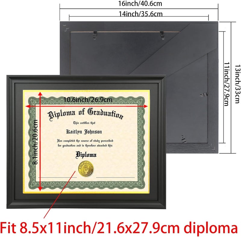 LTYHHK 8.5x11 Diploma Frame Solid Wood Black, Displays8.5x11 Diplomas with Black Over Gold Mat or 11x14 Inch Without Mat 8.5x11 Diploma Frame8.5x11 inch Certificate Frames (L23B1114BG8.511) - Image 2