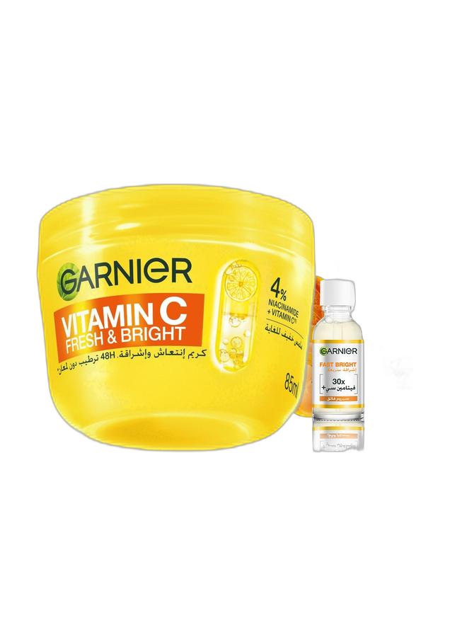 Garnier SkinActive, Fresh & Bright Moisturizer Cream, 4% Vitamin C & Niacinamide, For Dull & Uneven Skin & Fast Bright 30x Vitamin C Booster Serum - 30ml Bundle - Image 1