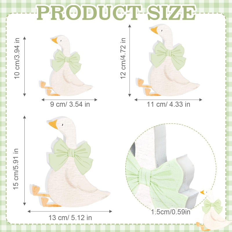 Lineshading 3 Pcs Silly Goose Birthday Party Decoration Sage Green Bow Wooden Silly Goose Baby Shower Decor Funny Table Centerpiece Gift for Party Favor Desk Tiered Tray, 5.9/4.7/3.9 Inch - Image 2