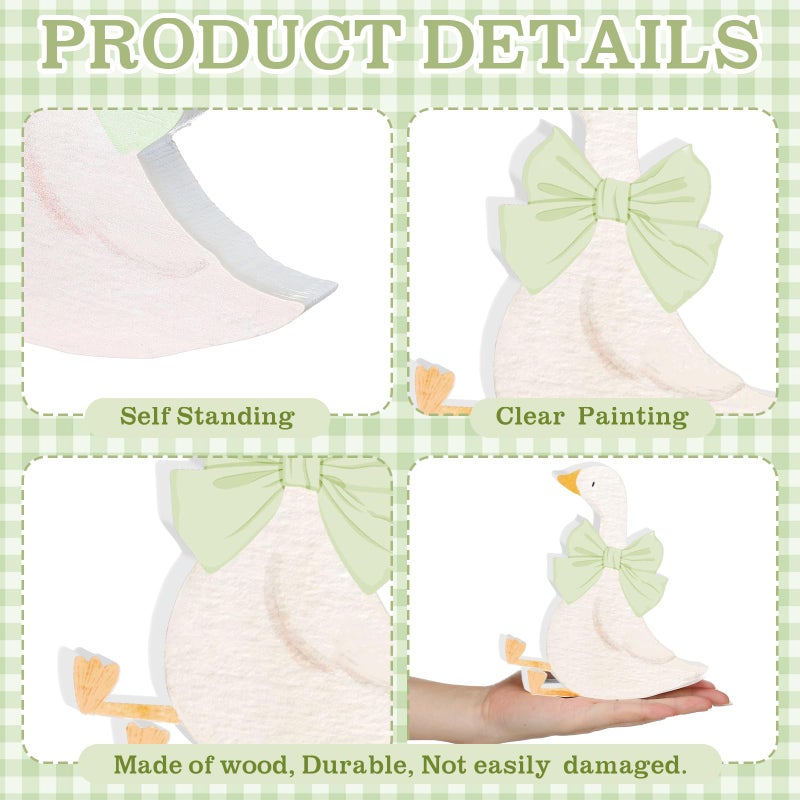 Lineshading 3 Pcs Silly Goose Birthday Party Decoration Sage Green Bow Wooden Silly Goose Baby Shower Decor Funny Table Centerpiece Gift for Party Favor Desk Tiered Tray, 5.9/4.7/3.9 Inch - Image 3