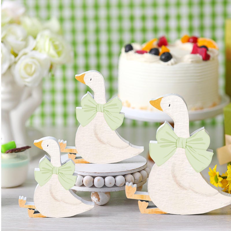 Lineshading 3 Pcs Silly Goose Birthday Party Decoration Sage Green Bow Wooden Silly Goose Baby Shower Decor Funny Table Centerpiece Gift for Party Favor Desk Tiered Tray, 5.9/4.7/3.9 Inch - Image 5