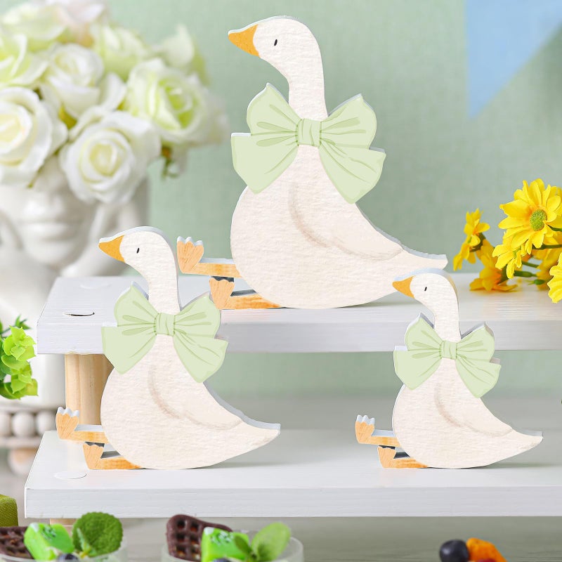 Lineshading 3 Pcs Silly Goose Birthday Party Decoration Sage Green Bow Wooden Silly Goose Baby Shower Decor Funny Table Centerpiece Gift for Party Favor Desk Tiered Tray, 5.9/4.7/3.9 Inch - Image 1