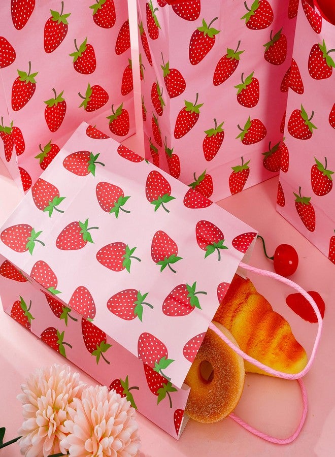 Whaline 16 Pcs Strawberry Party Favor Bags with 20 Sheets Red Tissue Paper Pink Paper Gift Bags with Handles Fruit Goodie Treat Bag for Sweet One Birthday Baby Shower Party Supplies - Image 5
