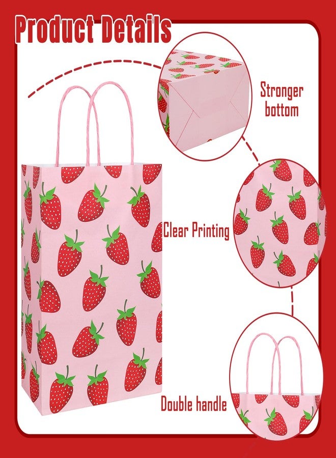 Whaline 16 Pcs Strawberry Party Favor Bags with 20 Sheets Red Tissue Paper Pink Paper Gift Bags with Handles Fruit Goodie Treat Bag for Sweet One Birthday Baby Shower Party Supplies - Image 3