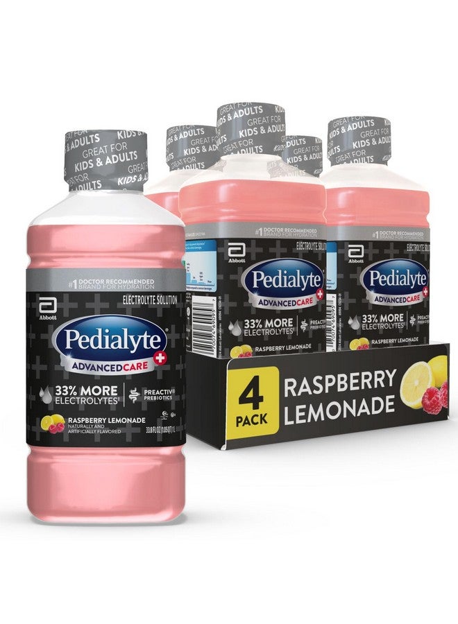 Pedialyte Pedialyte AdvancedCare Plus Electrolyte Hydration Drink | Has 33% More Electrolytes and Has PreActiv Prebiotics | Raspberry Lemonade | 1 Liter, Pack of 4  - Image 1