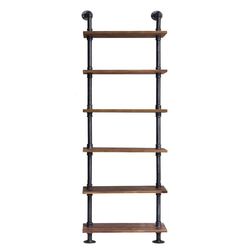 Diwhy Diwhy 24Width Industrial Pipe Shelves Rustic Modern Wood Ladder Bookcase with Metal FramePipe Wall ShelfWood StorageHome DecorDisplay ShelvingRetro Floating Wood Shelving6 Layer Bookshelf 