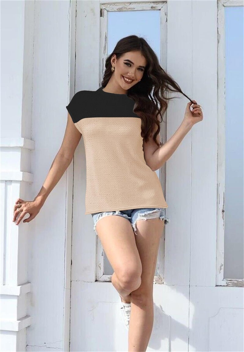 Disamer Cap Sleeve Knit Sweater Tops Sleeveless Vest 2026 Spring Clothes Oversized Summer Tank Trendy Short Sleeve T Shirts,Color Black,Medium - Image 3