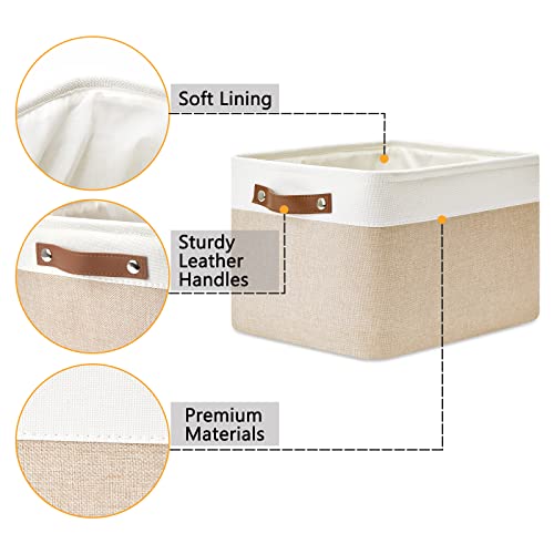 DULLEMELO Fabric Storage Bins for Laundry, Home, Foldable Storage Baskets for Shelves, Toys, Collapsible Storage Bins for Office, Closet,Bedroom(White&Khaki,15"x11"x9.5",4-Pack) - Image 3