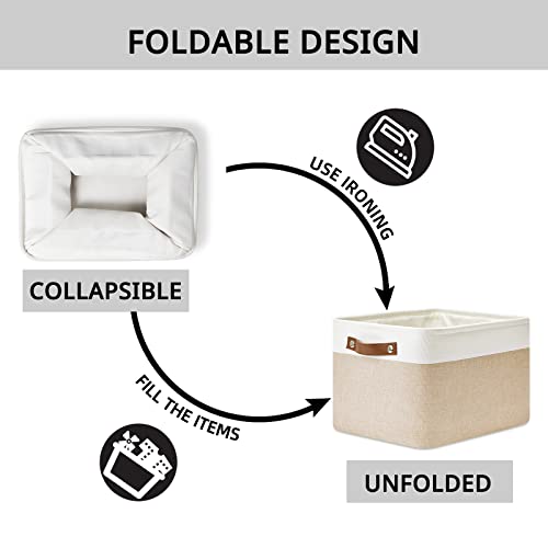 DULLEMELO Fabric Storage Bins for Laundry, Home, Foldable Storage Baskets for Shelves, Toys, Collapsible Storage Bins for Office, Closet,Bedroom(White&Khaki,15"x11"x9.5",4-Pack) - Image 5