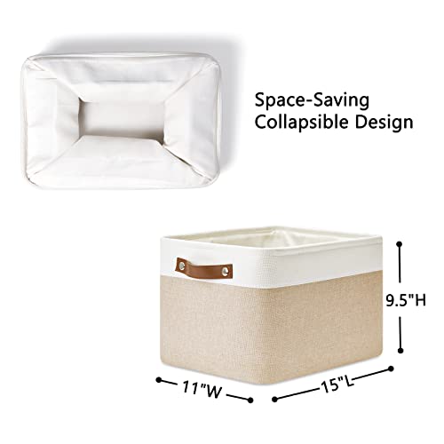 DULLEMELO Fabric Storage Bins for Laundry, Home, Foldable Storage Baskets for Shelves, Toys, Collapsible Storage Bins for Office, Closet,Bedroom(White&Khaki,15"x11"x9.5",4-Pack) - Image 2