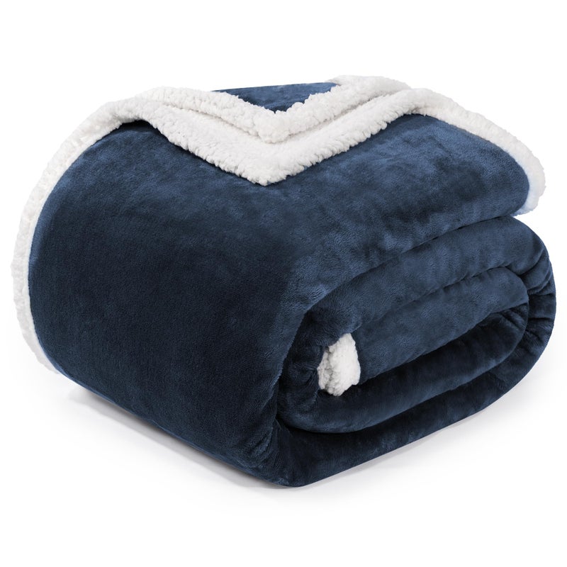 BEAUTEX Sherpa Fleece Throw Blankets Soft Fluffy Flannel Plush Blanket and Throw Fuzzy Cozy Blue Cuddle Blankets for Couch Bed Sofa Adults 50 x 60 NavyBlue