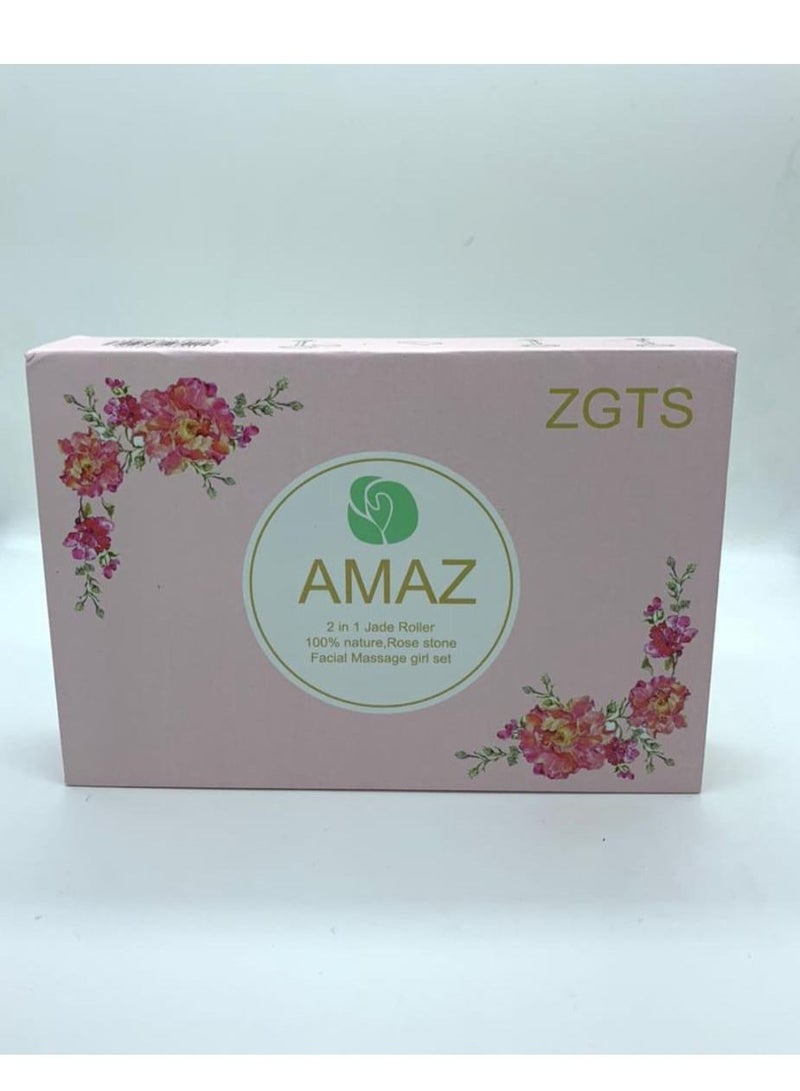 زد جي تي اس مجموعة تحتوي على بكرة من حجر اليشم لتدليك الوجه وحجر الجواشا لبشرة صافية وناعمة وردي - Image 3