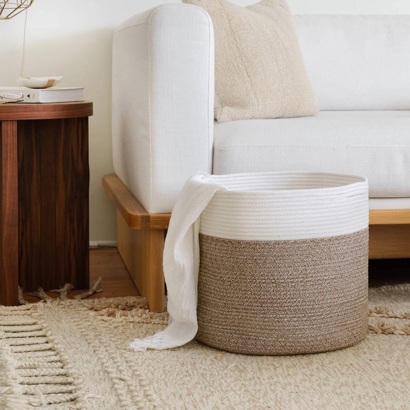 LEAZZOTE Handwoven Cotton Jute Storage Basket, Foldable Jute Case, Wedding Gift Hamper Organiser Box Bedroom Living Room (C-4 [13X15 INCH]) - Image 2