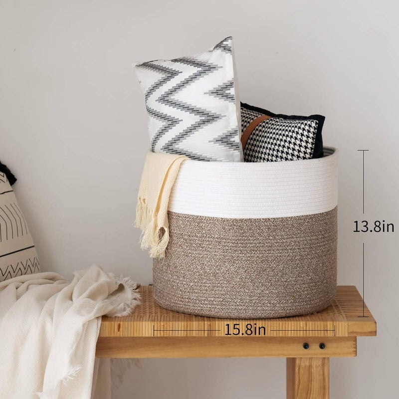 LEAZZOTE Handwoven Cotton Jute Storage Basket, Foldable Jute Case, Wedding Gift Hamper Organiser Box Bedroom Living Room (C-4 [13X15 INCH]) - Image 3
