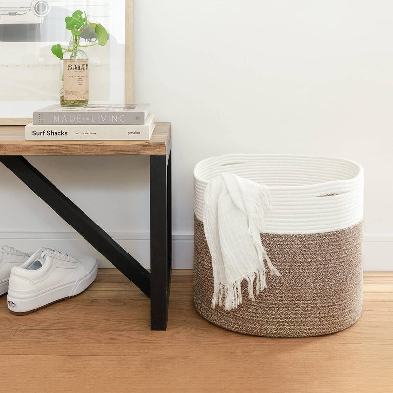 LEAZZOTE Handwoven Cotton Jute Storage Basket, Foldable Jute Case, Wedding Gift Hamper Organiser Box Bedroom Living Room (C-4 [13X15 INCH]) - Image 5