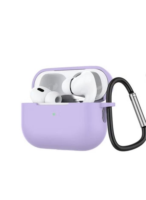 Soft Silicone Skin Shock-Absorbing Protective Case Cover for Apple Airpods Pro2  2nd Gen with Keychain, Front LED Visible (Light Purple)