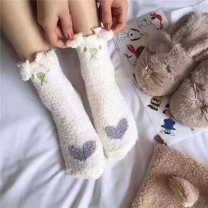 【A Generation Of Hair】 In The Tube Super Cute Socks Ins Sweet All-Match Winter Thickened Home Warm Socks - Image 1