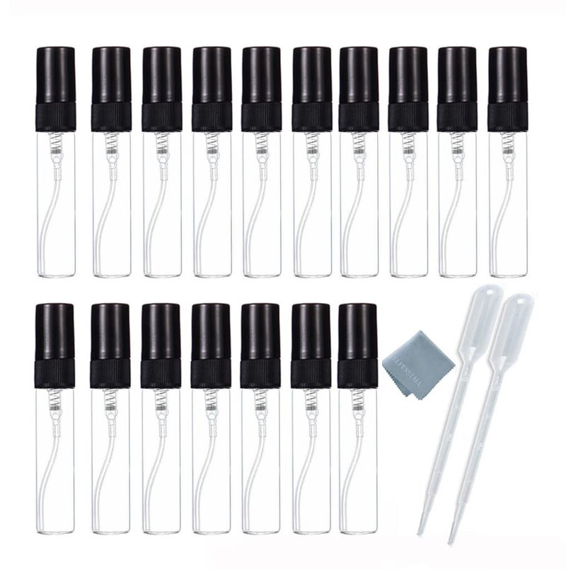 Elfenstall- 25Pcs Clear Glass 5Ml 1/6Oz Spray Bottle Perfume Fragrance Scent Vials Black Fine Mist Atomizer Refillable Sprayer Portable Liquid Container Free 2Pcs 3Ml Dropper - Image 1